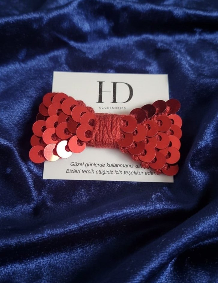 Örgü Kırmızı Fiyonk Saç Tokası - Görsel 4