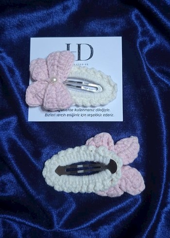 Nakışlı Örgü Çiçekli Bebek Toka Seti - Görsel 2