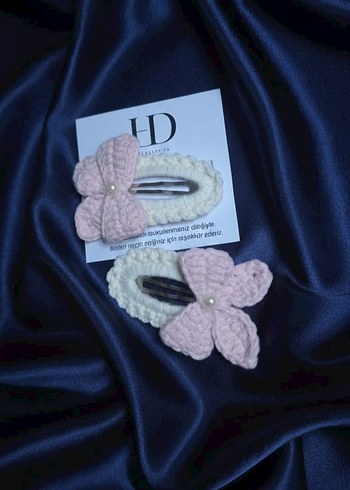 Nakışlı Örgü Çiçekli Bebek Toka Seti - Görsel 3