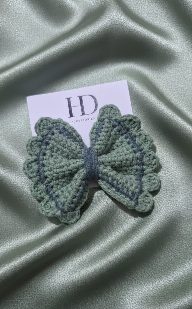 Yeşil Nakışlı Fiyonk Saç Tokası - Görsel 2