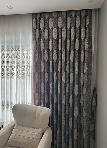 Taç Damask füme 2 kanat fon perde