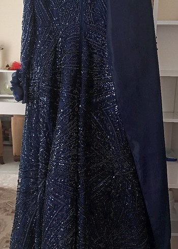 Kadın Lacivert Pelerin Detaylı Tesettür Abiye Elbise - Görsel 2