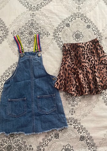 Kızlar için Renkli Askılı Denim Salopet