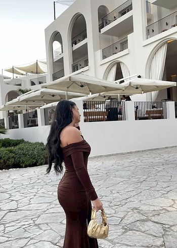 Diğer Kahverengi Uzun Kollu Straplez Elbise