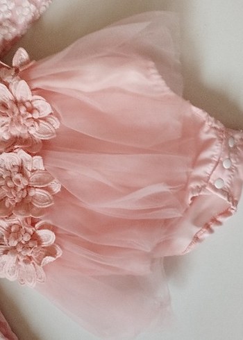 Pembe Çiçek Nakışlı Uzun Kollu Kız Elbisesi - Görsel 6