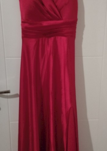 Kırmızı Drapeli Uzun Abiye Elbise - Görsel 5