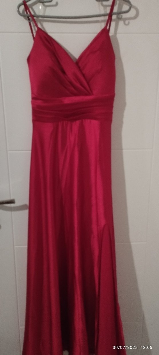 Kırmızı Drapeli Uzun Abiye Elbise - Görsel 5