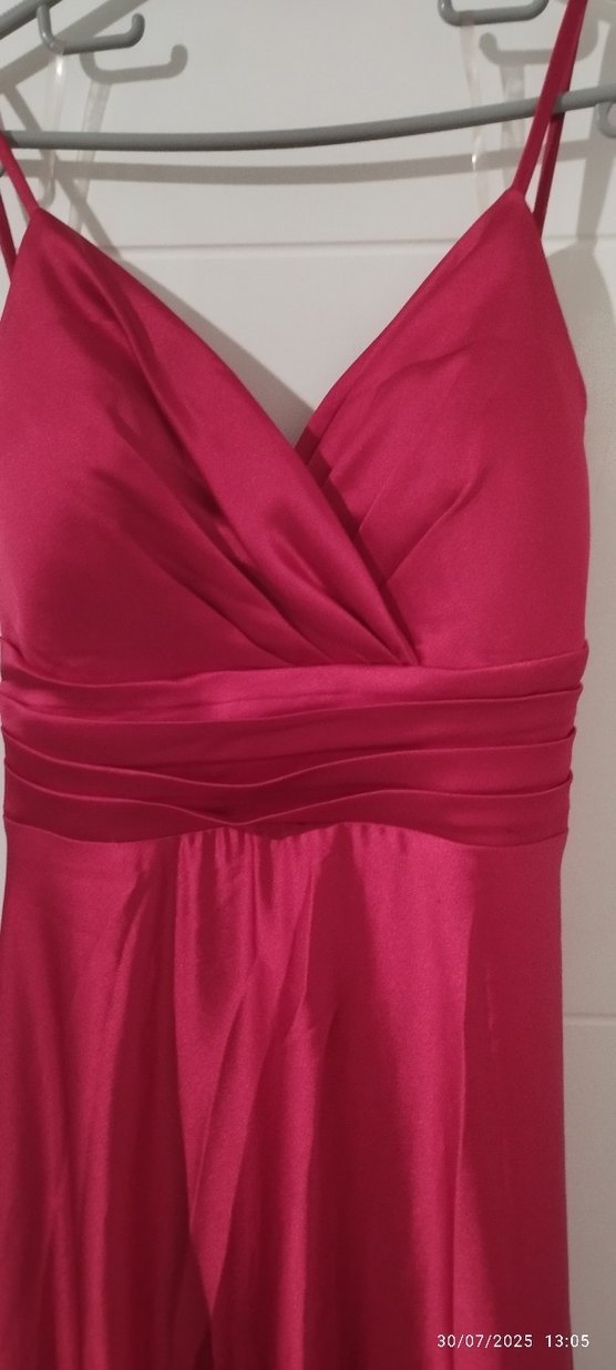 Kırmızı Drapeli Uzun Abiye Elbise - Görsel 3