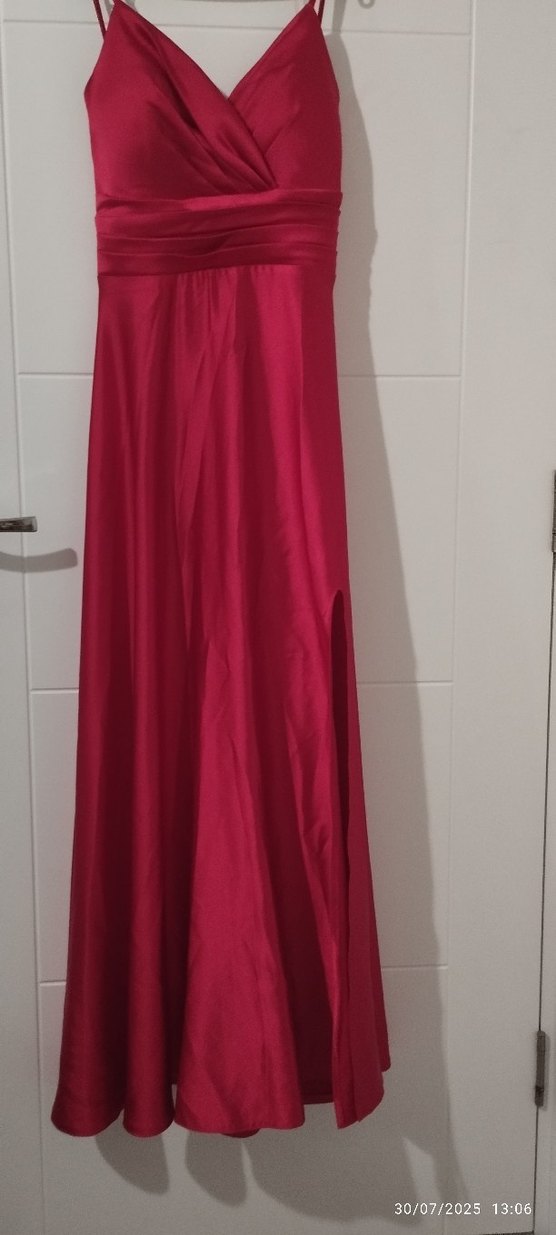 Kırmızı Drapeli Uzun Abiye Elbise - Görsel 2