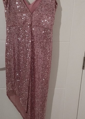 Pembe Parlak Uzun Abiye Elbise - Görsel 4