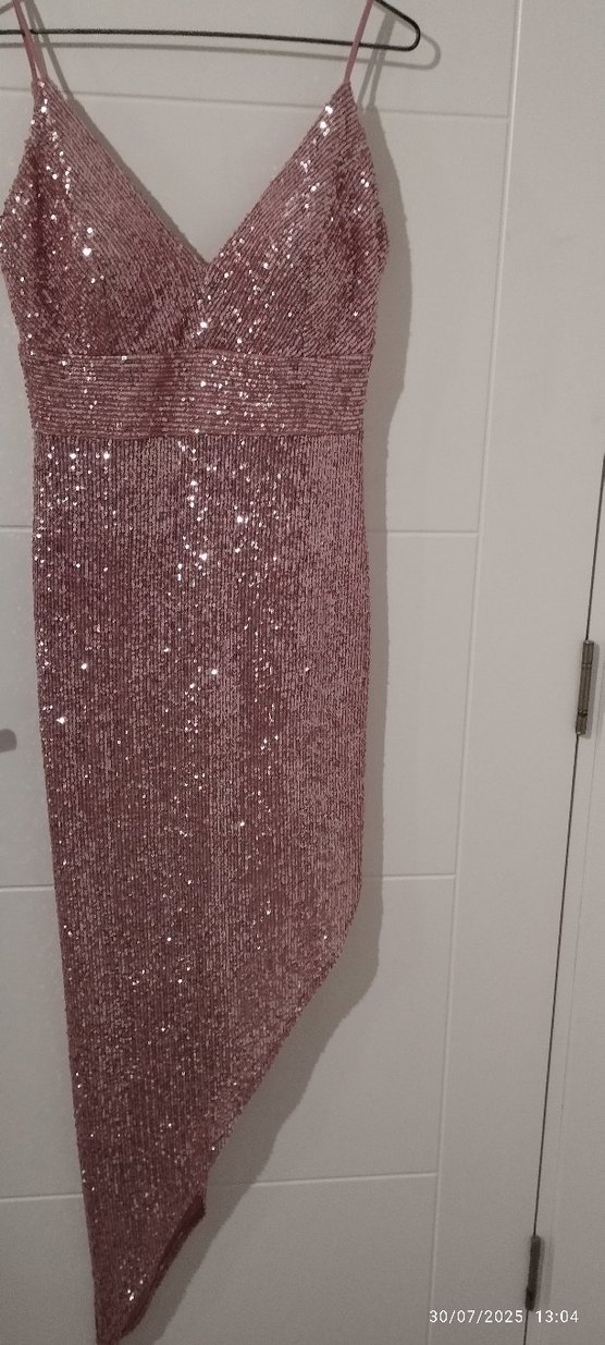 Pembe Parlak Uzun Abiye Elbise - Görsel 2