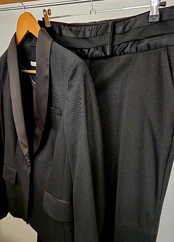 l Beden siyah Renk Saten yakalı blazer takım