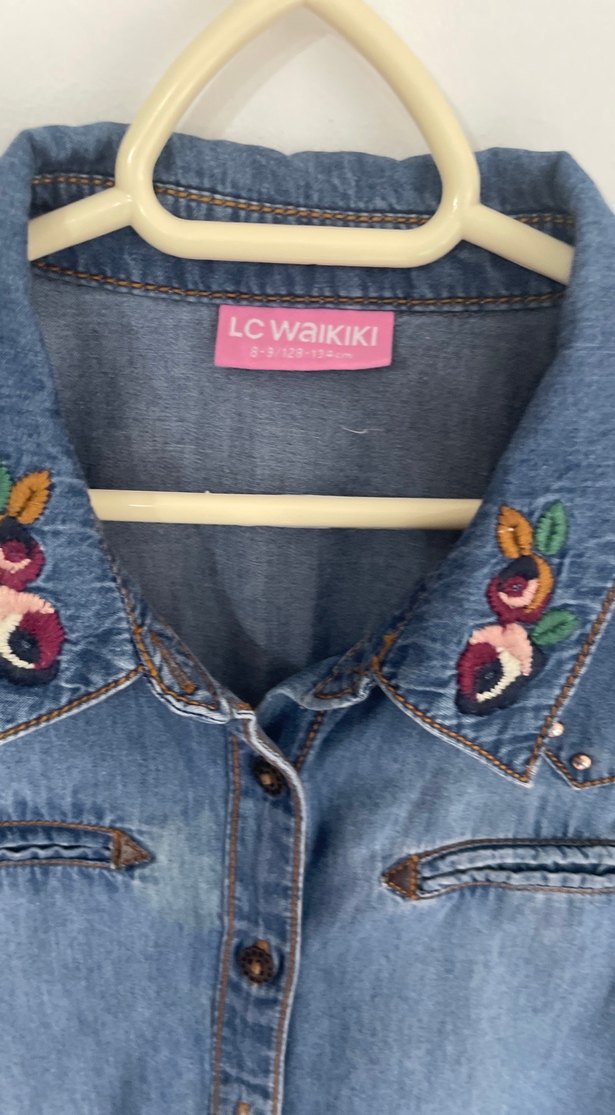 Nakışlı Mavi Kı çocuk Denim Gömlek - Görsel 4