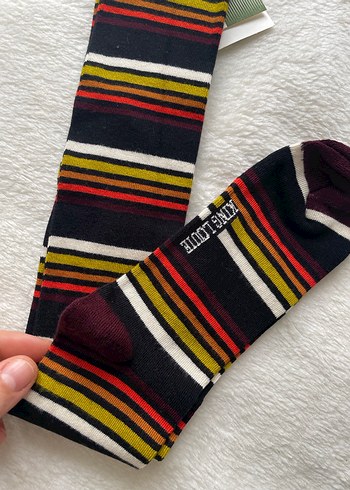 Kız Çocuk Çok Renkli Çizgili Yün Çorap - Görsel 2