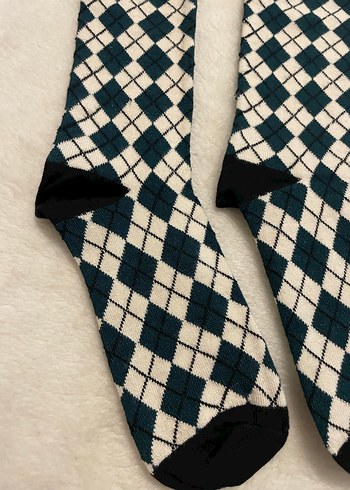 Kız Çocuk Siyah Beyaz Kareli Çorap - Görsel 2