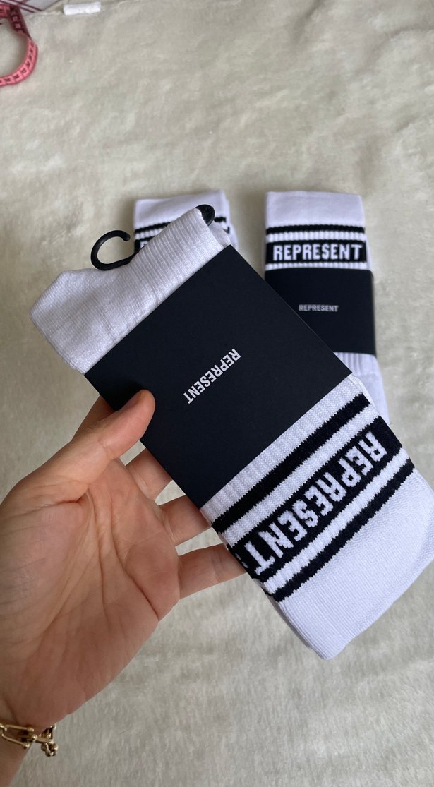 Beyaz Çizgili Erkek Spor Çorap Represent - Görsel 2