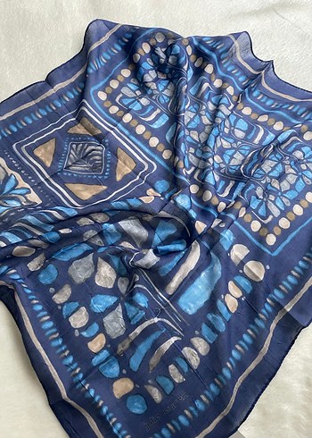 Bohem Koyu Mavi İpek Dokulu Fular - Görsel 2