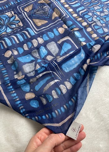 Bohem Koyu Mavi İpek Dokulu Fular - Görsel 3