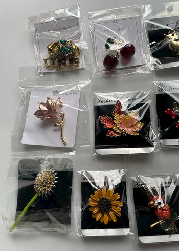Çiçekli Payetli Vintage Broş Seti - Görsel 4