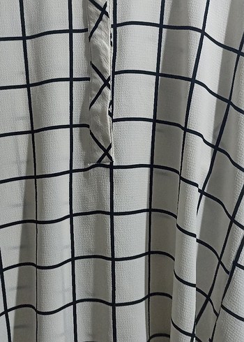 xl Beden beyaz Renk Düğmeli Ekoseli Beyaz Kadın Gömlek