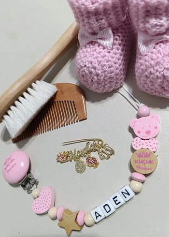 Pembe Bohem Püsküllü Bebek Emzik Zinciri