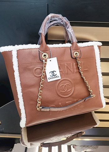 Beden kahverengi Renk Kahverengi Kürklü Deri Chanel Çanta