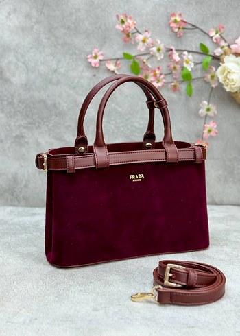 Bordo Süet Kadın Çanta - Modern Klasik