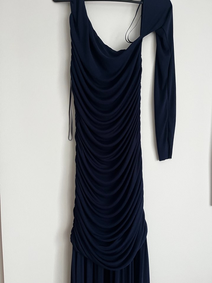 Lacivert Drapeli Uzun Abiye Elbise - Görsel 2