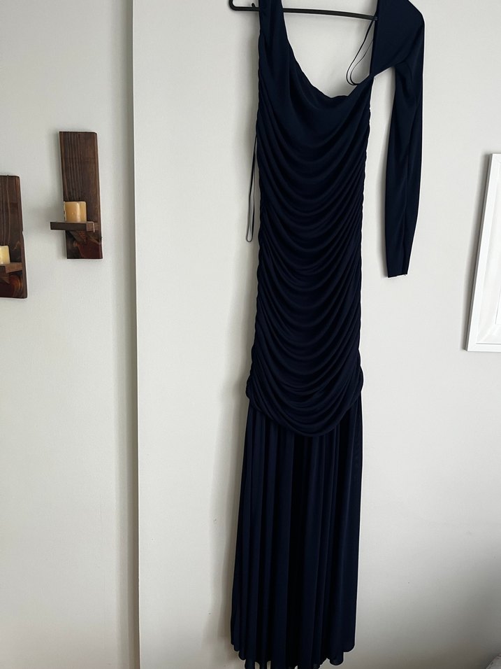Lacivert Drapeli Uzun Abiye Elbise - Görsel 3
