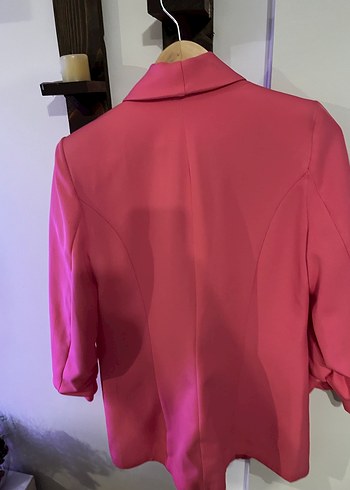 Parlak Pembe Mini Kadın Blazer Ceket - Görsel 6