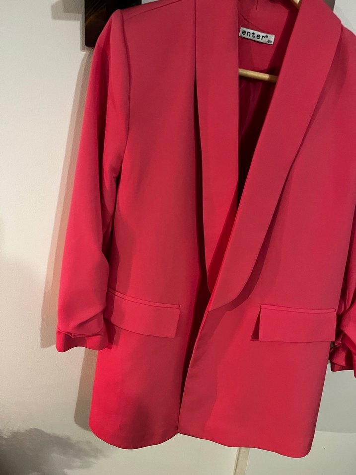 Parlak Pembe Mini Kadın Blazer Ceket - Görsel 3