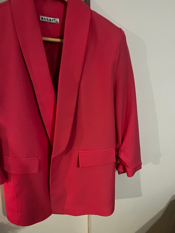 Parlak Pembe Mini Kadın Blazer Ceket - Görsel 2