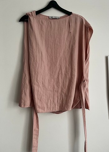 Bej Keten Drapeli Kadın Bluz - Görsel 2