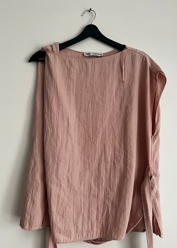 Bej Keten Drapeli Kadın Bluz - Görsel 3