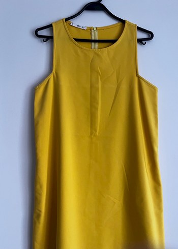 Sarı Midi Askısız Kadın Elbise - Görsel 3