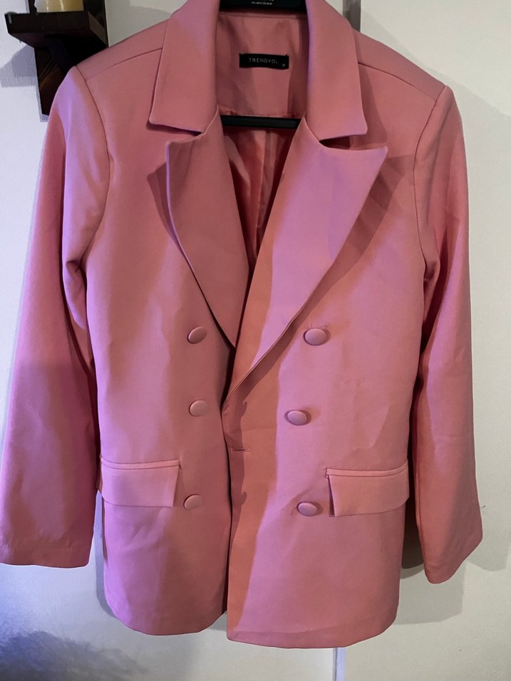 Pembe Düğmeli Kadın Blazer Ceket - Görsel 2