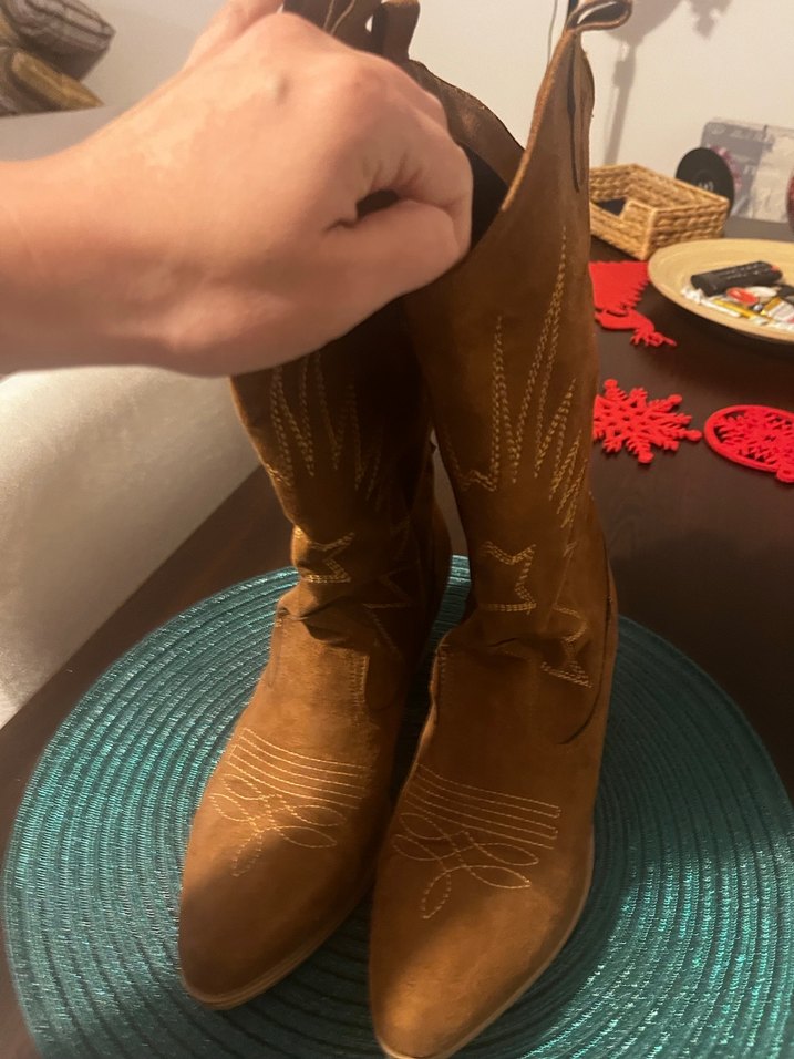 Kahverengi Nakışlı Süet Bohem Kadın Çizme - Görsel 5