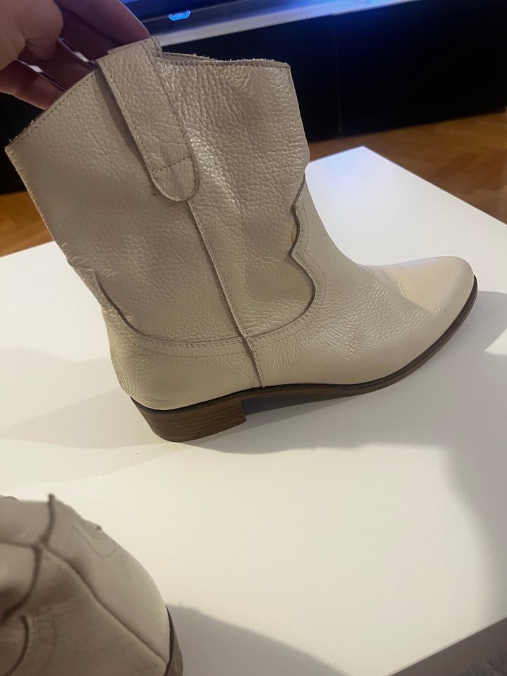 Bej Deri Kadın Botlar, Topuklu, Tokalı - Görsel 5