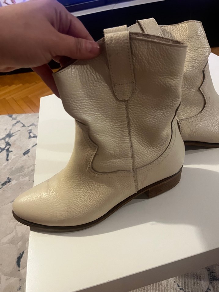 Bej Deri Kadın Botlar, Topuklu, Tokalı - Görsel 4