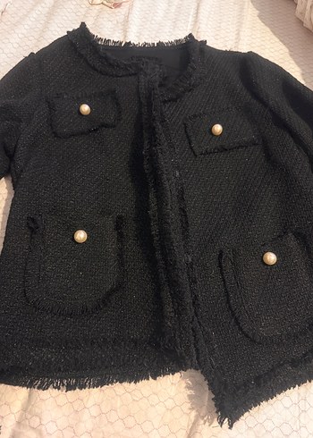 Diğer Düğmeli Siyah Mini Triko Ceket