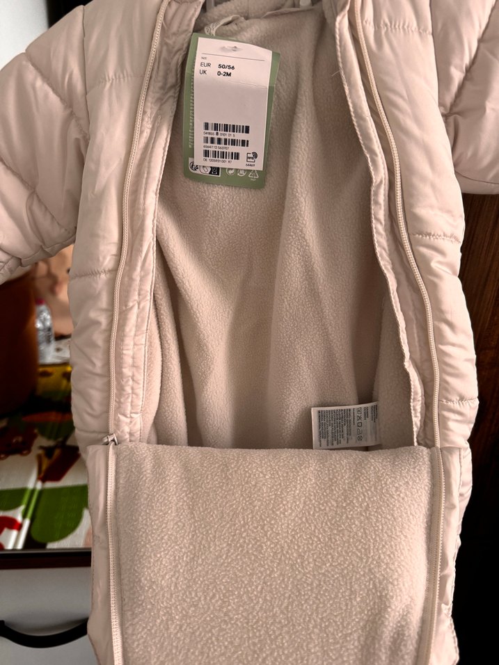 Beyaz Bebek Tulumu, Fermuarlı, Boğazlı Yaka - Görsel 4