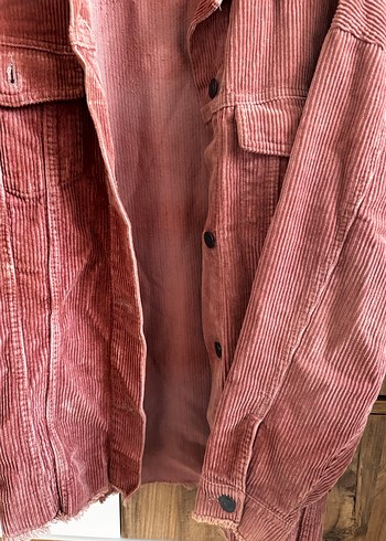 Zara Düğmeli Pembe Kadife Midi Ceket - Görsel 5