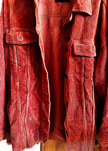 Zara Düğmeli Pembe Kadife Midi Ceket - Görsel 4