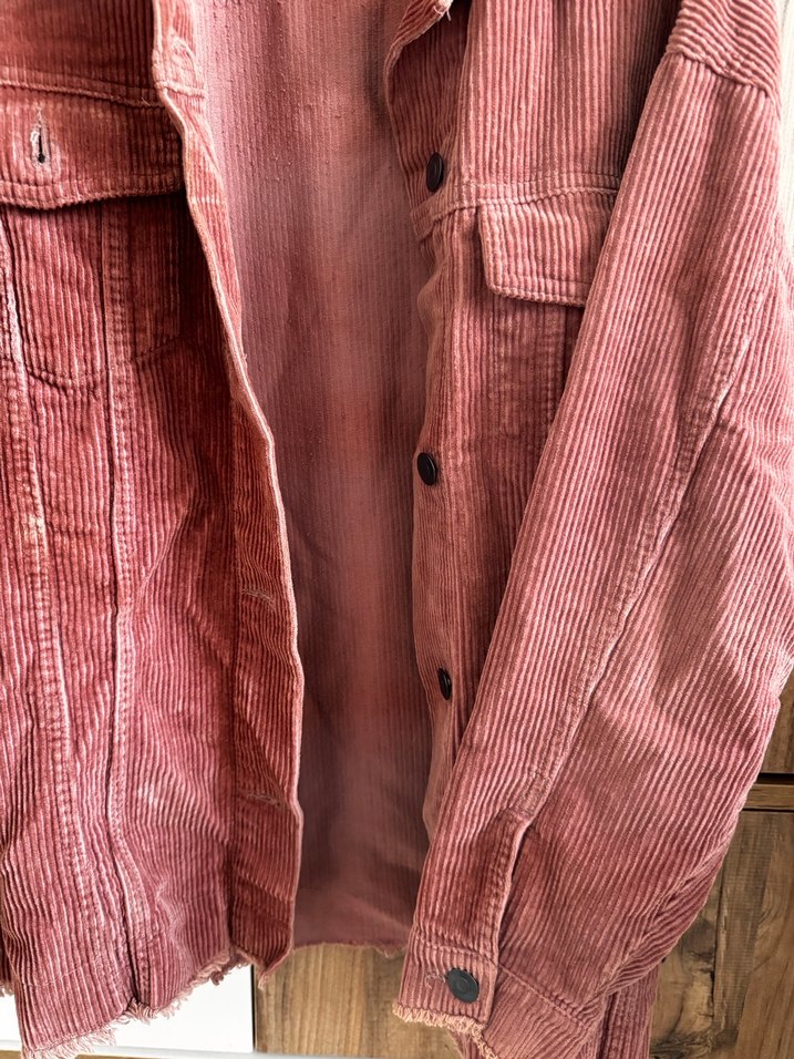 Zara Düğmeli Pembe Kadife Midi Ceket - Görsel 5