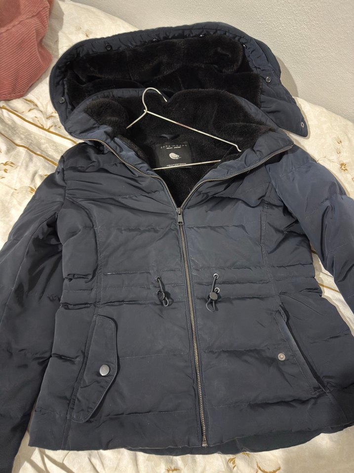 Zara koyu mavi Kapüşonlu Kadın Kışlık Mont - Görsel 5