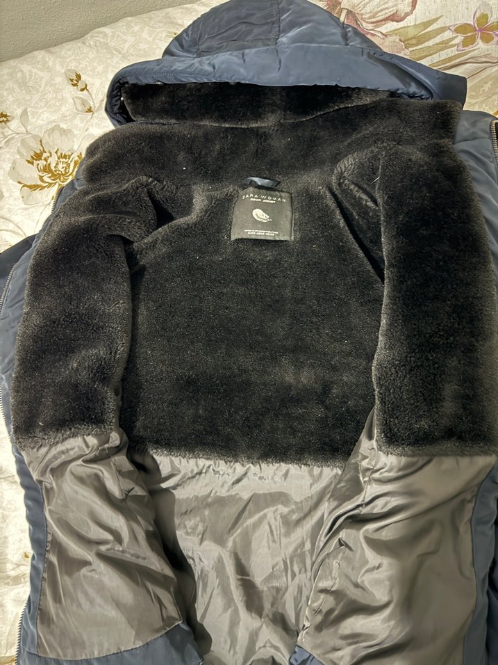 Zara koyu mavi Kapüşonlu Kadın Kışlık Mont - Görsel 2