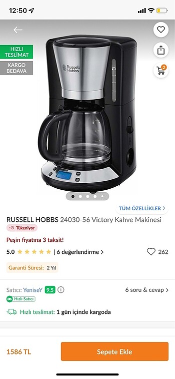 Diğer RUSSEL HOBBS MODEL FILTRE KAHVE
