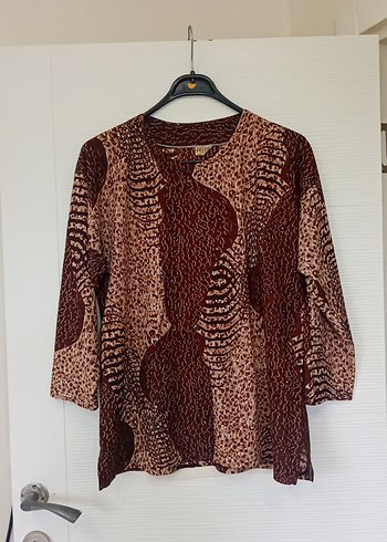 Diğer Dugmeli Uzun Kollu Kahverengi Batik Bluz