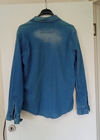 Diğer Düğmeli Mavi Denim Kadın Gömlek