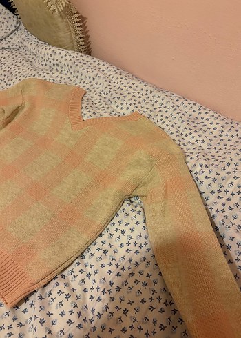 V Yaka Bej Triko Kadın Kazak - Görsel 4